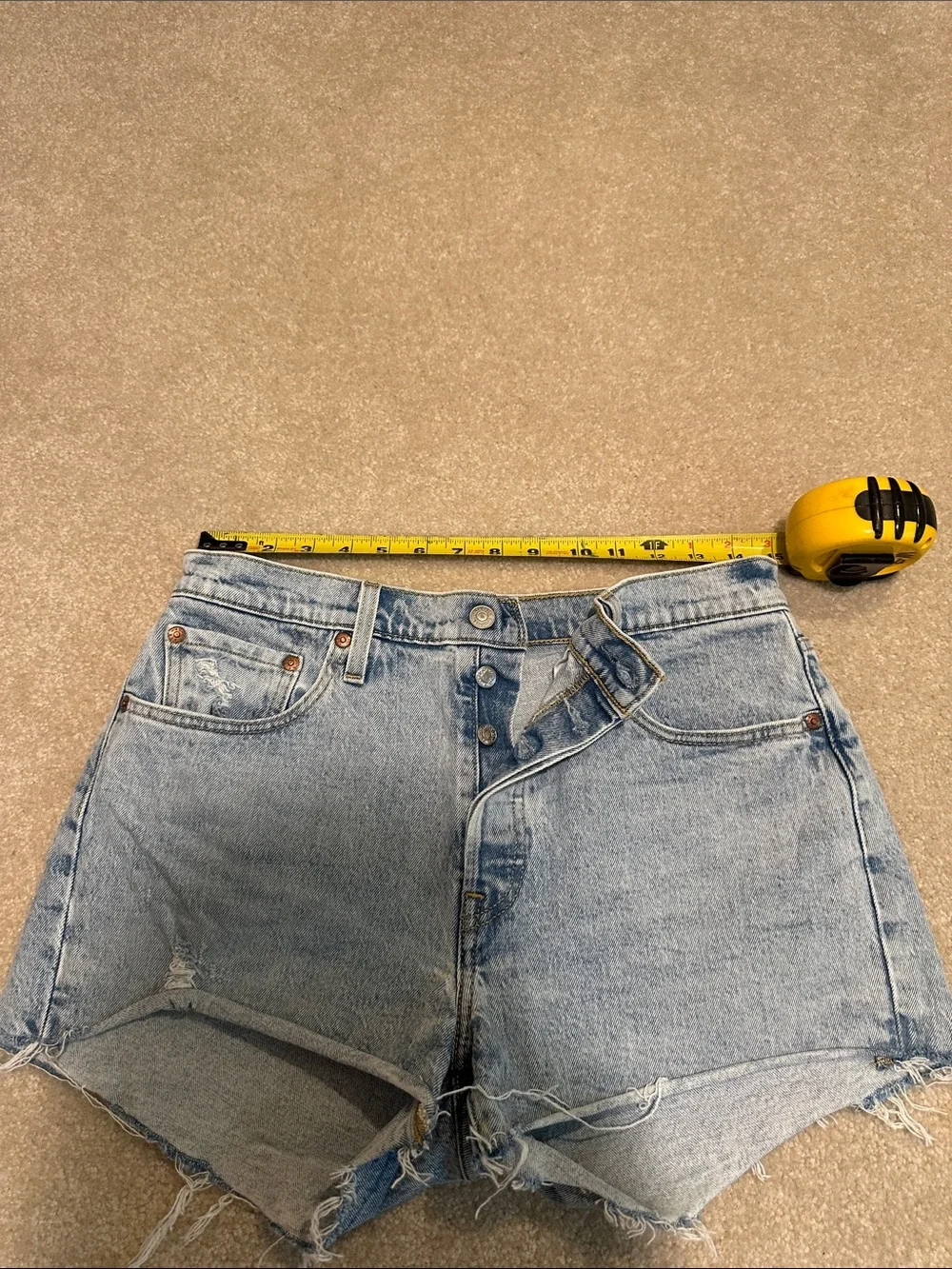 Levi's light blue distressed denim shorts